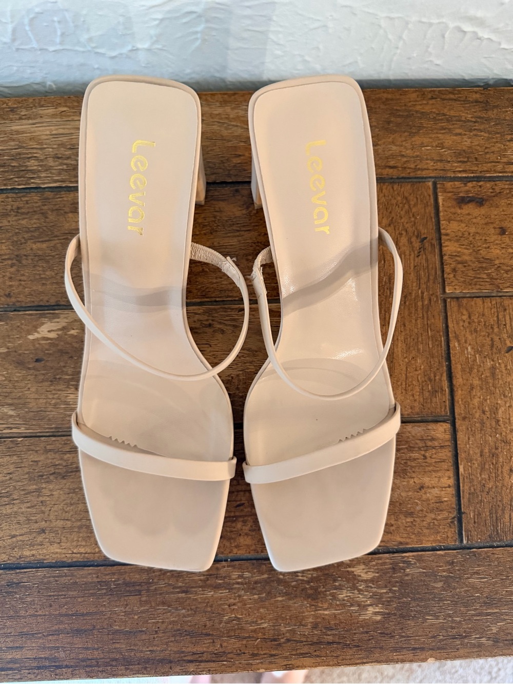 Leevar Nude Strappy Square-Toe Mid-Heel Sandals